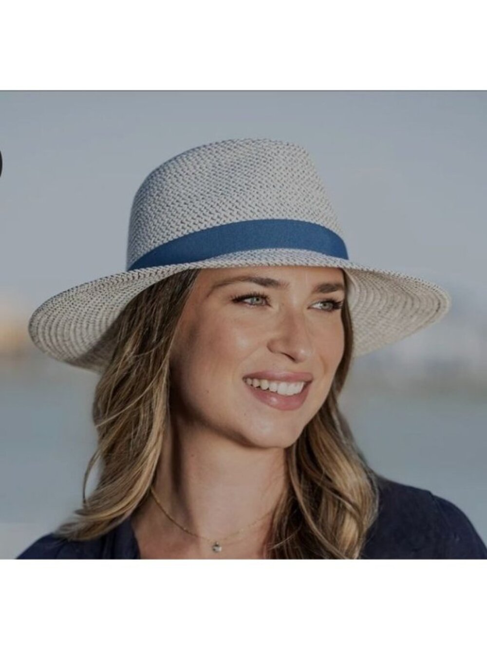Wallaroo Petite Charlie Wide-Brim Fedora Hat White & Blue